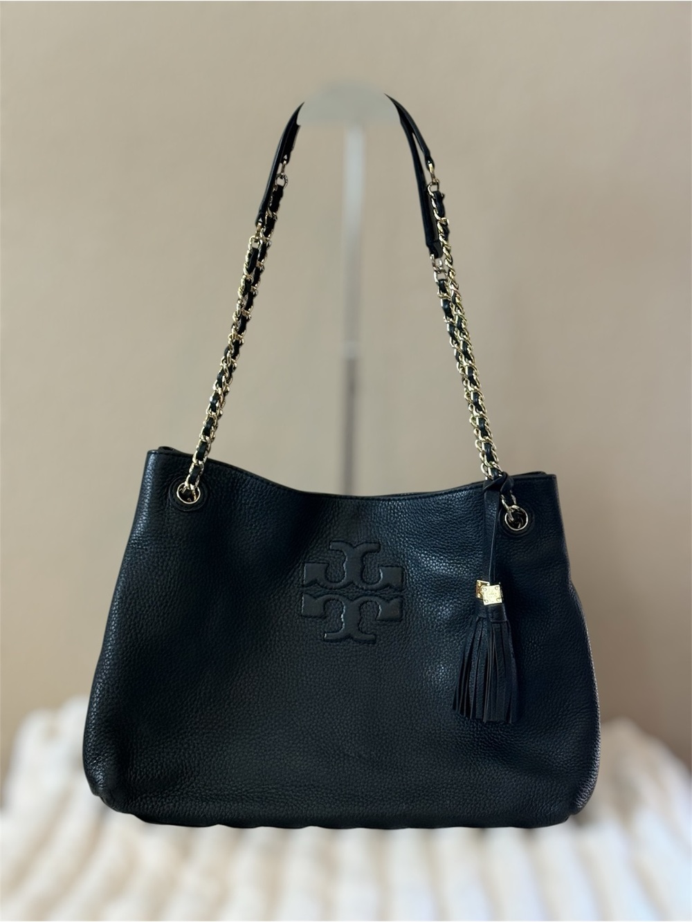 Tory Burch Thea Black Leather Chain-Handle Shoulder Bag